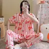 Pijama para Mujer Verano Tejido Algodón Burbuja Tela Arrugada Estilo Princesa Ins Lindo Conjunto de Pantalones Cortos y Camiseta de Manga Corta Ropa de Casa Delgada