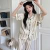 Pijamas con estampado de rayas de amor de alta gama de estilo nórdico transfronterizo, ropa de casa sencilla de manga corta de alta gama que se puede usar al por mayor