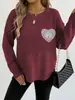 Ropa de Mujer Europea y Americana Transfronteriza con Bolsillo de Encaje Hueco, Tejido de Punto de Felpa Floral, Jersey de Punto Spliced con Cuello Redondo para Otoño e Invierno