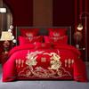 Boda de algodón de cuatro piezas boda rojo bordado ropa de cama de varias piezas algodón boda cama de boda al por mayor