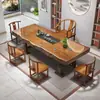 Mesa de Chá e Cadeiras de Placa Grande em Madeira Maciça Combinação Estilo Chinês Mesa de Centro de Tronco Conjunto Completo de Mesa de Chá Integrada Escritório Casa Preparo de Chá