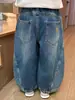 Pantalones de Sarga Bordados con Guadaña de Dibujos Animados Otoño Nuevo Transfronterizos 2026 Versión Coreana Pantalones Vaqueros Escolares para Niñas Ropa Infantil Moda al por Mayor