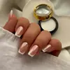 Pontas de Unha Vestíveis Cromadas com Acabamento de Luxo, Adesivos Eletrodepositados para Unhas Postiças Gradiente Branco Francês Nude, Arte de Unha em Formato Amêndoa