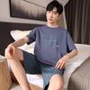 Pijama Longsha Masculino Verão Fino Algodão Puro Manga Curta Shorts Roupa de Casa Casual de Alta Qualidade para Adolescentes e Meninos conjunto