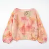 Suéter de mohair cepillado atmosférico top de punto floral con cuentas fuera del hombro nuevo estilo coreano para mujer