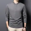Camisa polo de manga larga para hombre, estilo business casual, colección primavera/otoño 2026, con cuello camisero, hecha de algodón suave, fina y ligera, color liso, adecuada como capa base