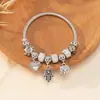 Pulsera de Plata con Dibujo Animado de Cruz de Pan, Completamente Incrustada con Diamantes, con Notas Musicales, Estrella de Cinco Puntas y Cuentas de Corazón para Parejas de Nicho, Venta al por Mayor, Nuevo