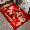 Alfombra de Entrada de Terciopelo de Cristal Año Nuevo del Caballo Alfombrilla Roja para Suelo Alfombra de Entrada Se Puede Cortar Absorbente de Agua Antideslizante Resistente a la Suciedad Felpudo