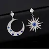 Brincos assimétricos de estrela e lua em prata de lei s925, estilo coreano, luxo leve, versáteis, design requintado, brincos cravejados de diamantes para mulheres