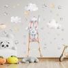Pegatina de pared con diseño de conejito, nubes y estrellas, para habitación infantil, guardería, autoadhesiva, de PVC