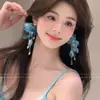 Esperando los Pendientes de Borla Florales Azul Hielo del Crepúsculo de Verano para Mujer, Pendientes Exagerados Estilo Resort Costero, Hermosos Pendientes