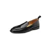 Zapatos de Mujer de Piel de Vaca 26 Nuevos de Primavera y Otoño Punta Redonda Tacón Bajo Estilo Retro Mocasines de Piel Genuina Color Negro Gunmetal