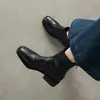 Botines de Tacón Grueso para Mujer 2026 Nuevos Botines de Primavera Verano de Una Sola Pieza Botas Delgadas Elásticas de Tacón Medio Nuevos Botas Negras de Moda con Punta Cuadrada