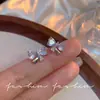 Brincos de Laço com Zircônia Super Flash para Mulheres, Estilo Coreano, Doces, Requintados, Compactos, Simples, Versáteis, Joias de Orelha da Moda para Cuidar de Orelhas Furadas