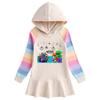 2023 Primavera e Outono novo algodão cartoon arco-íris vestido feminino de manga comprida com capuz camisola vestido de princesa