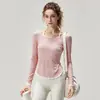 Cubierta de Yoga Transpirable Adelgazante de Gama Alta Dobladillo Colorblock Ligera Protección Solar Espalda Abierta Sexy Manga Larga Cubierta Deportiva