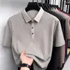 Camiseta Masculina de Manga Curta 2026 Verão Novo Estilo Estilo Pai Gola Reversível Fina Casual Seda Gelada Camisa Polo Top de Meia-Manga
