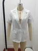 Ropa de Mujer Verano 2025 Transfronteriza, Traje Pequeño Elegante y Holgado, Chaqueta de Manga Corta Color Sólido Estilo Europeo y Americano para Mujer