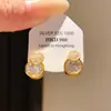 Aretes redondos de flor de circonita estilo aguja de plata coreana, aretes de moda estilo bosque dulces y simples, aretes de lujo ligero y de alta gama para mujer