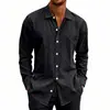Camisa Masculina de Algodão e Linho de Manga Longa Europeia e Americana Solta Respirável Cor Sólida Gola Camisa Top de Linho para Férias na Praia e Trajeto para o Trabalho