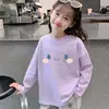 Camiseta Rosa Base Infantil Atuendo de Otoño Camiseta de Manga Larga para Niñas Top de Algodón Puro Elegante Versátil para Niñas Mayores Primavera y Otoño