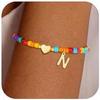 Novedad Pulsera de Color con Inicial para Mujer Moda Pulsera de Corazón con Cuentas y Inicial Joyería de Mano Ajustable Dibujos Animados