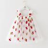 Saia de Verão Nova com Alças para Crianças Meninas Vestido Bordado Doce Vestido Infantil Vestido Princesa Venda por Atacado