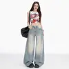 Jeans de Pierna Ancha de Tiro Alto Azul Claro para Mujer, Nuevo Estilo Otoño 2026, Pantalones Sueltos Casuales Rectos Adelgazantes de Largo Hasta el Suelo, Venta al por Mayor