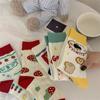 Calcetines de Algodón con Ilustración de Oso para Mujer, Combinación de Colores Creativa, Calcetas Gruesas de Fresa Coreanas para Otoño e Invierno para Mujer