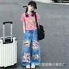 Conjunto de Verano para Niñas 2026 Nuevo Estilo Coreano de Moda Casual Dibujos Animados Jeans Conjunto de Dos Piezas para Niños Mayores