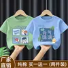 Camiseta moderna de manga corta estampada para niños pequeños, holgada y versátil, top de algodón puro con cuello redondo y diseño de dibujos animados estilo coreano