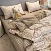 Juego de Ropa de Cama de Algodón Acolchado Suave y Cómodo Estilo Coreano de Cuatro Piezas, Funda de Edredón, Sábana, Juego de Tres Piezas para Dormitorio de Estudiante Individual