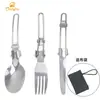Acero Inoxidable Cubiertos de Camping para Exteriores Picnic Viaje Plegables Juego de Tres Piezas Cuchillo Plegable de Acero Inoxidable, Tenedor y Cuchara
