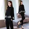 Conjunto elegante de dos piezas para mujer de talla grande, sudadera con cuello redondo y estampado de letras de estilo transfronterizo para primavera y otoño, y pantalones ajustados skinny de corte slim