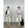 Jeans de Verano Zedaijiayi Moda Elfo Vintage Algodón Lavado Retro Tiro Medio Pierna Ancha Versátil Dobladillo Deshilachado Cinco Puntos