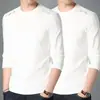 Camiseta fina de manga comprida para outono para homens, cor sólida, elástica, secagem rápida, caimento solto, casual moderno, gola redonda, segunda pele