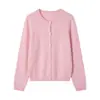 Nueva Chaqueta Cardigan de Color Sólido Otoño 2025 para Mujer, Cuello Redondo, Tejido Simple y Suave, Suéter de Cachemir Cepillado