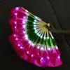 Abanico largo de seda degradado LED luminoso para danza, abanico de danza, accesorios de danza del vientre, actuación en bar, abanico multicolor