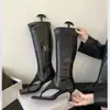Sandália Bota de Salto Alto Quadrada com Tira de Dedo Verão 2026 Nova Tendência com Salto Fino, Botas Longas de Cano Alto com Zíper Lateral Emagrecedoras Sexy