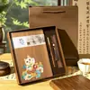 Cuaderno de Hojas Sueltas A5 Cuaderno Estilo Chino Set de Caja de Regalo Impresión UV a Color Personalizada Bolsa de Regalo Grano de Madera Souvenir de Negocios