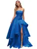 Vestido de noite tomara-que-caia transfronteiriço com pregas na cintura, bainha irregular, fenda alta, estilo de fada, para banquete e baile, modelador, vestido para mulheres