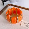 Pulseras Elásticas Geométricas Irregulares de Resina Europeas y Americanas con Empalme Metálico y Textura Degradada, Joyería de Diseño Nicho