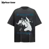 Befearless Camiseta de Manga Corta Lavable Retro Estilo Americano Banda Antigua Marca de Moda para Hombre y Mujer Top Holgado Vintage