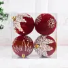 Decoraciones Navideñas Transfronterizas Bolas Navideñas de 8 cm Flocado Rojo Paquete de 4 Bolas Navideñas Adornos para Árbol de Navidad DIY