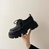 Sapatos de Couro com Solado Grosso Estilo Britânico para Mulheres 2026 Nova Primavera Versátil Pretos Loafers JK Sapatos Plataforma Tendência Ins