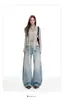 Jeans Reto Retro Americano para Mulheres, Primavera 2026, Soltos Bordados Fluido Casuais Wide-Leg Comprimento Total Calças