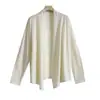 Cárdigan de punto tipo chal sin botones, estilo casual coreano, 100% lana, para mujer, estilo holgado y relajado, chaqueta de manga larga para otoño