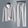 Conjunto Esportivo Casual para Homens de Meia-Idade e Idosos para Primavera e Outono de 2025, Gola Alta, Forrado com Lã, Espessado, Quente, Cardigan Duas Peças