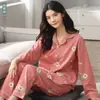 Pijama 100% Algodón Puro para Mujer Primavera y Otoño Manga Larga Otoño Madre de Mediana Edad Holgado Traje para el Hogar de Mujer Otoño e Invierno