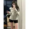 Sudadera con capucha fina composite Huamian para mujer, cárdigan de otoño con cremallera, top deportivo versátil para yoga, moderno y versátil
